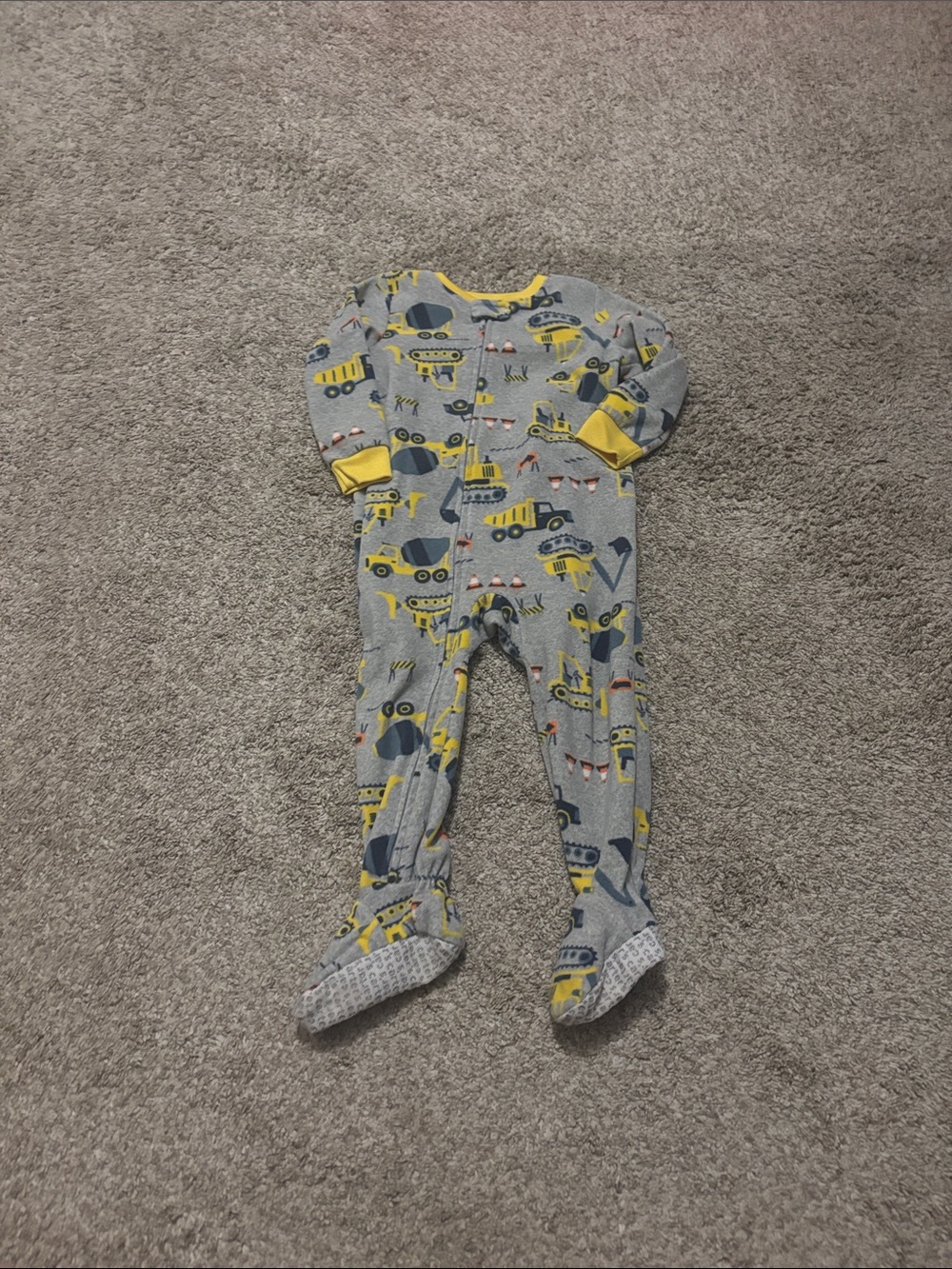 Carter's Gray and Yellow Construction Footed One-Piece